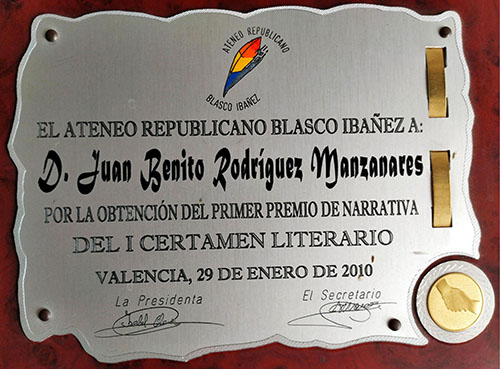 Primer Premio en narrativa del Ateneo Republicano Blasco Ibáñez