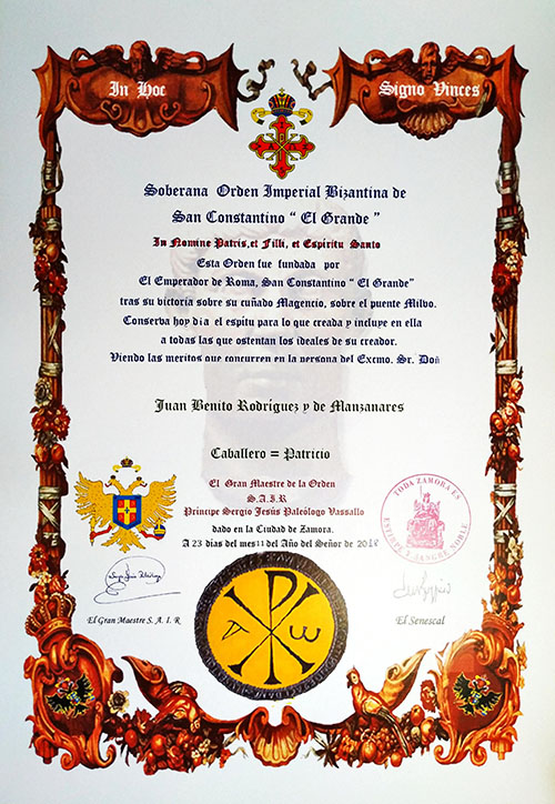 Caballero Patricio de la Soberana Orden Imperial Bizantina de San Constantino "El Grande"