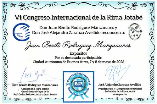 Certificado de Participación en el VI Congreso Internacional de la Rima Jotabé