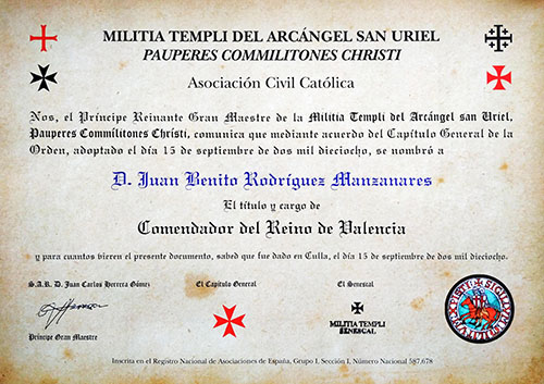 Comendador del reino de Valencia de la Militia Templi del Arcángel San Uriel