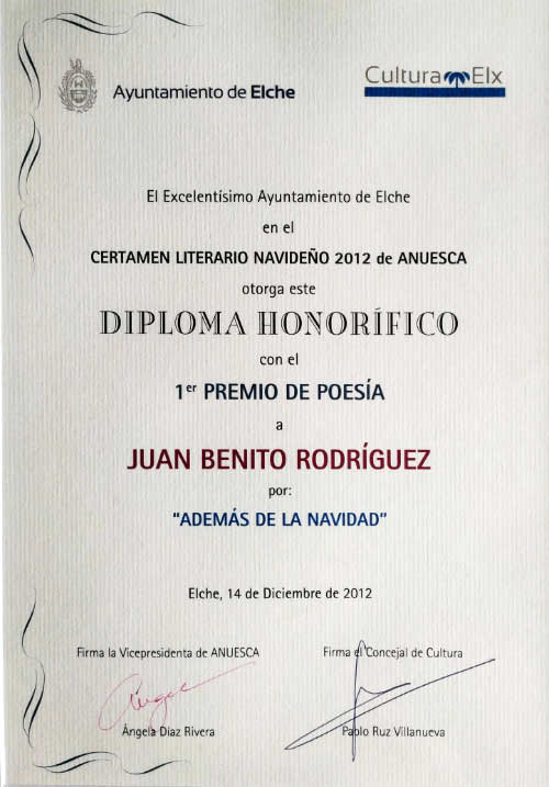 Diploma Honorífico - 1er Premio Poesía