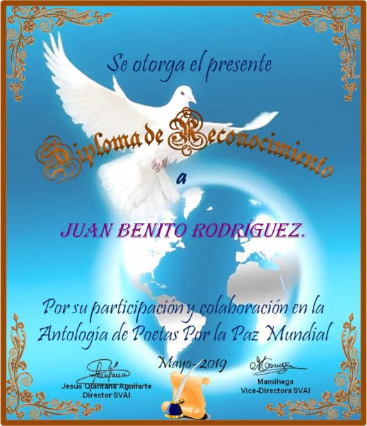 Diploma de participación en la antología Poetas por la paz mundial