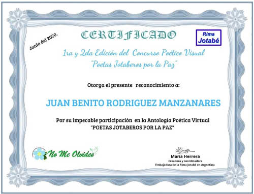 Certificado de participación en la antología Poetas Jotaberos por la Paz