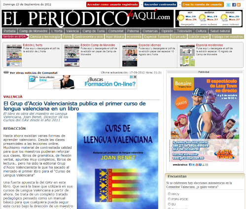 El Periódico de aquí.com - Curs de llengua valenciana