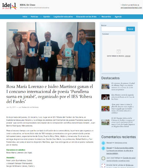 Entrega de premios del I Concurso Internacional de Poesía Purullena suena en Jotabé