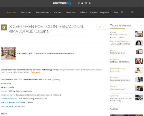 Escritores.org publicita el IX Certamen Poético Internacional Rima Jotabé