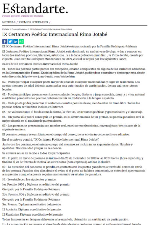Estandarte publicita el IX Certamen Poético Internacional Rima Jotabé