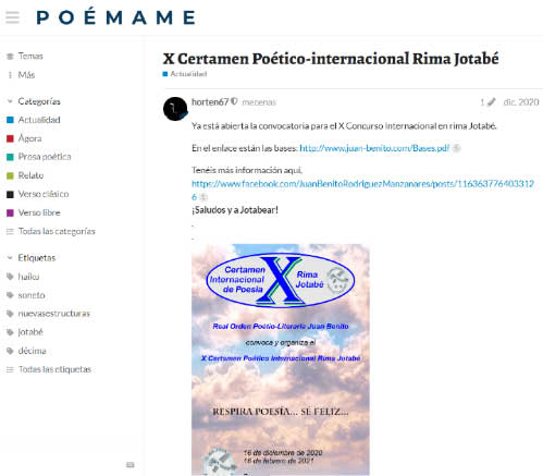 Poémame publicita el X Certamen Poético Internacional Rima Jotabé