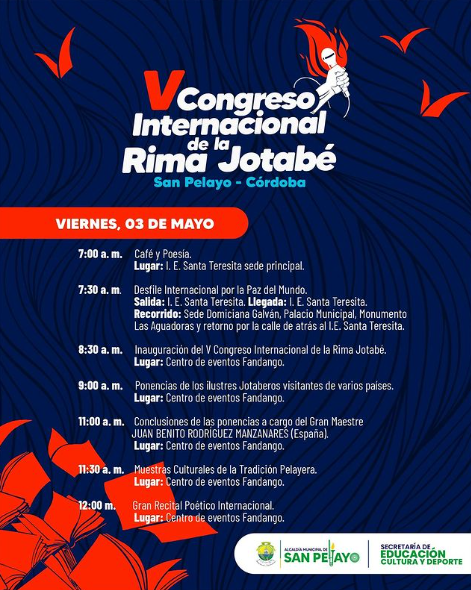 Cronograma del V Congreso Internacional de la Rima Jotabé, propuesto por la Alcaldía de San Pelayo